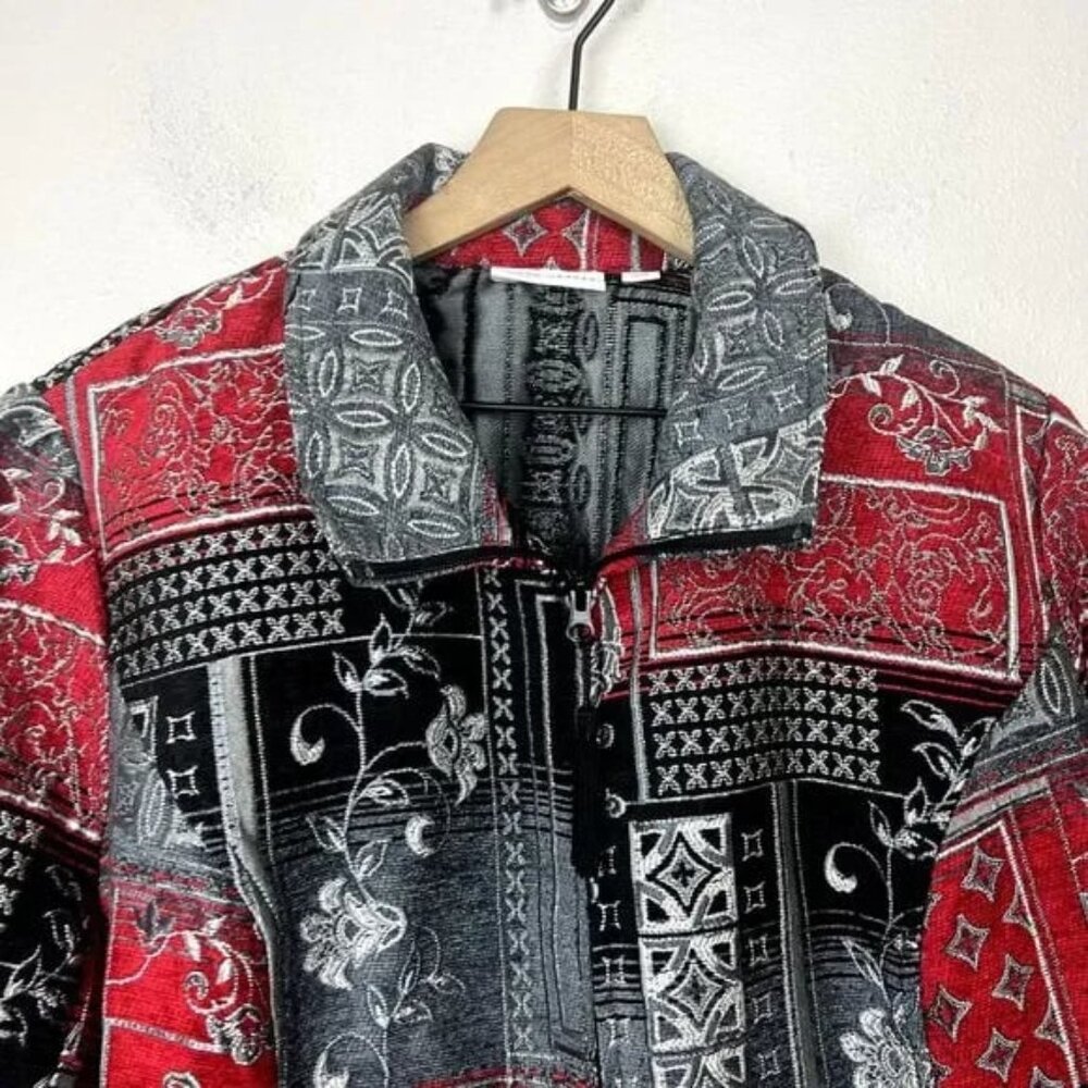 Susan Graver Red and Black Patterned blazer Jacket Sz 22 - Picture 2 of 10